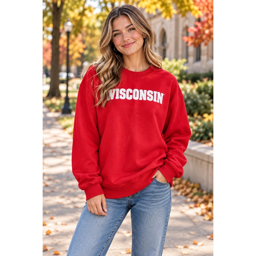 CSA Wisconsin Sweatshirt Women Large Red NEW College Strength Fleece Crewneck